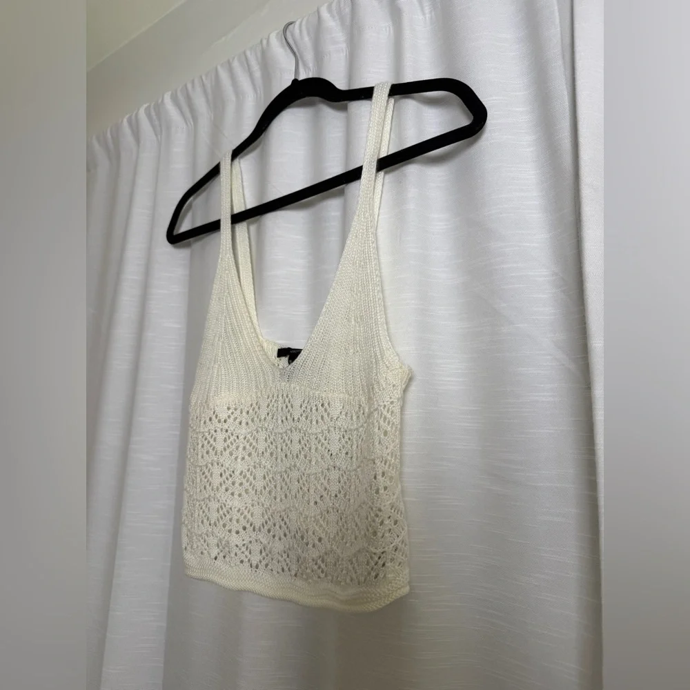 Forever 21 Cream Crochet Knit Crop Tank Top Festival Outfit | NWT Size S - Picture 5 of 11
